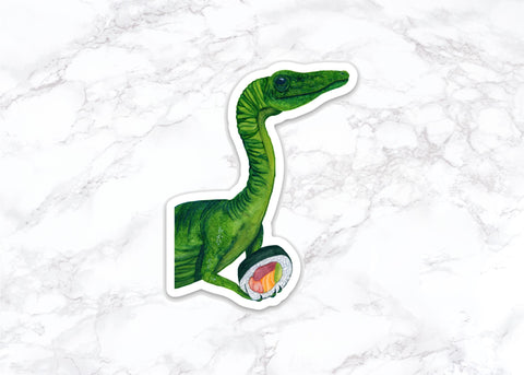 Compsognathus With Sushi Sticker, Dinosaur Sticker, Water Bottle Stickers, Laptop Stickers, Laptop Decals, Funny Stickers