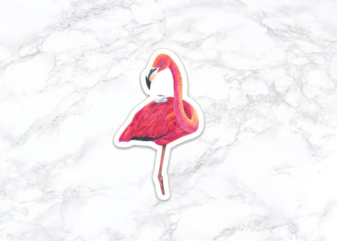 Flamingo with Tea Sticker, Water Bottle Stickers, Laptop Stickers, Laptop Decals, Funny Stickers, Watercolor Stickers