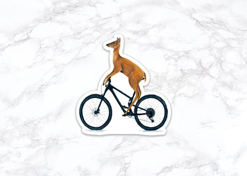 Deer on Mountain Bike Sticker, Water Bottle Stickers, Laptop Stickers, Laptop Decals, Funny Stickers, Watercolor Stickers