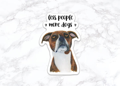 Less People More Dogs Pit Bull Sticker, Water Bottle Stickers, Laptop Stickers, Laptop Decals, Funny Stickers, Watercolor Stickers